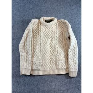 Vintage 90s Inis Crafts Turtleneck Sweater Women L Beige Merino Wool Preppy Cozy